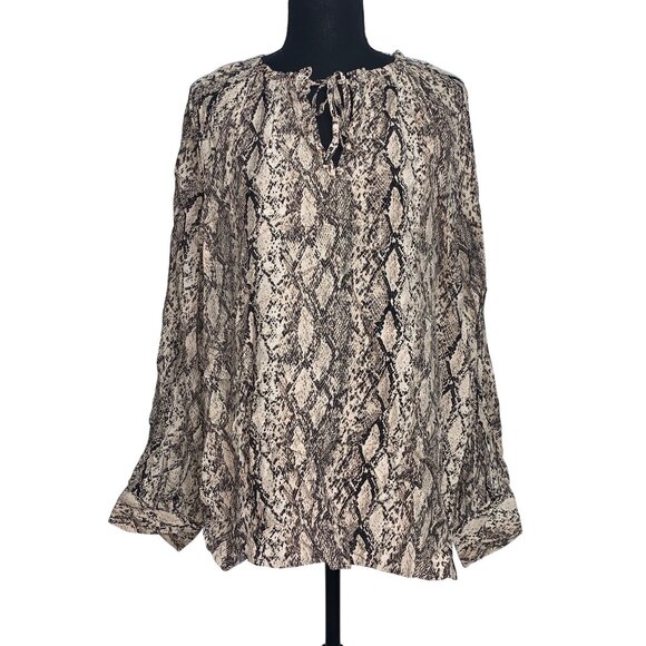 Ava & Viv Tops - Ava & Viv Womens Snakeskin Print Tie-Neck Long Sleeve Blouse Plus Size 1X
